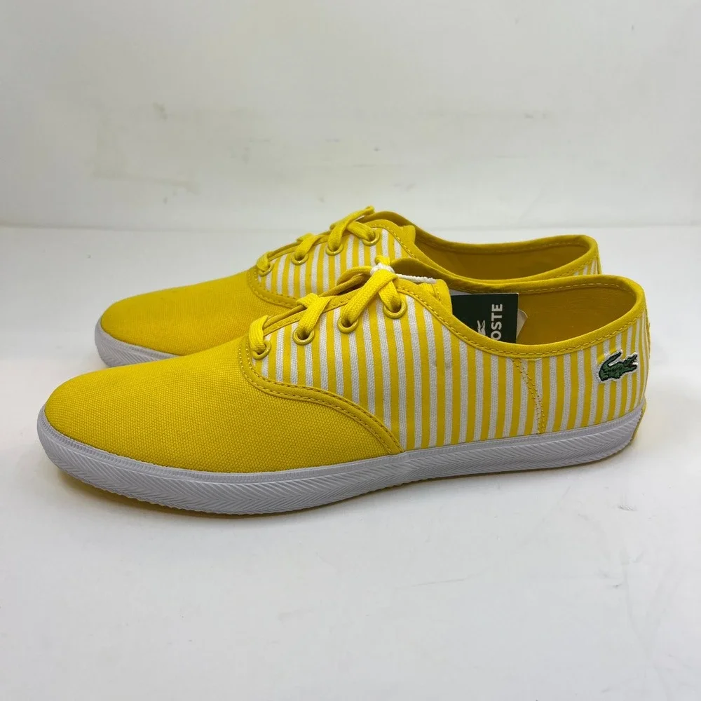 Lacoste Gambetta Sneakers Women 8 Yellow White Striped Canvas Low Top‎ Vintage
